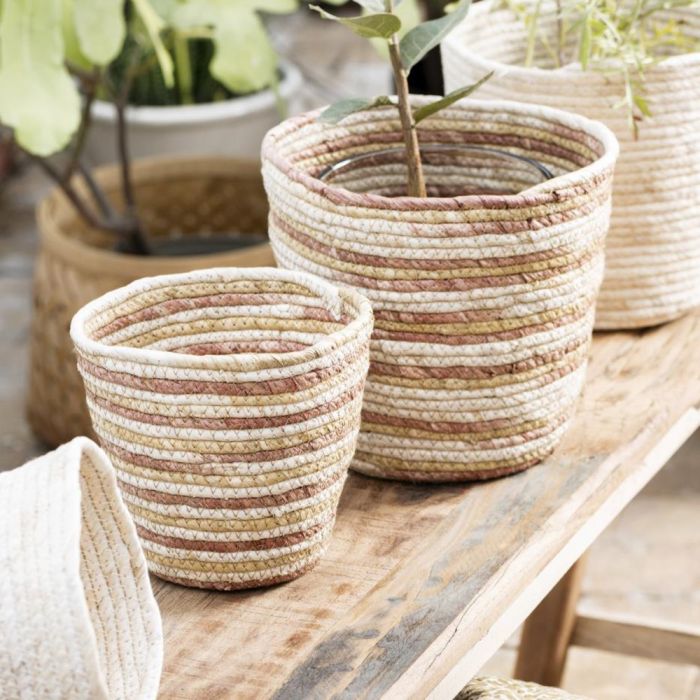 Ib Laursen stribet opbevaringskurv i majsblade i to størrelser