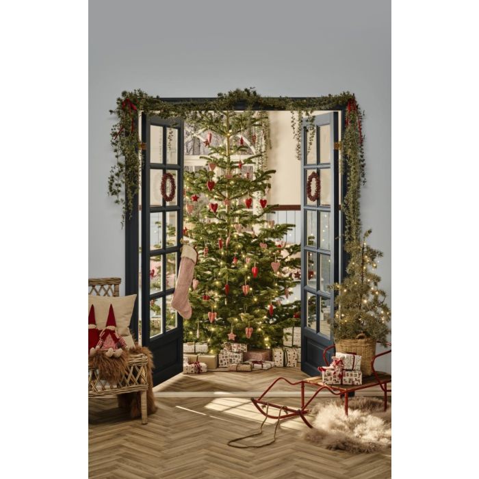 Julesok rød/hvidstribet med kunstig pelskant