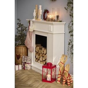 Julesok rød/hvidstribet med kunstig pelskant