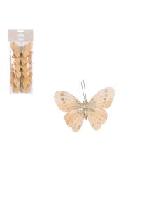 Fjärilar med klämmor guld 6-pack