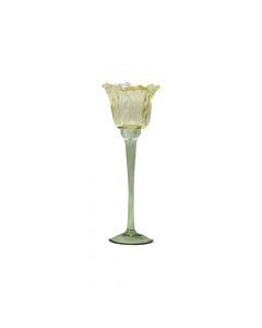 Ljusstake i glas tulpan ljusgul 26 cm hög