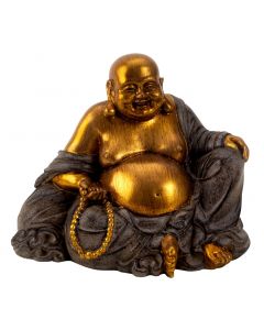 Buddha 17 cm hög grå & guldfärgad