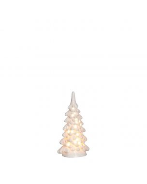 Hvidt grantræ med LED-lys 18 cm højt 