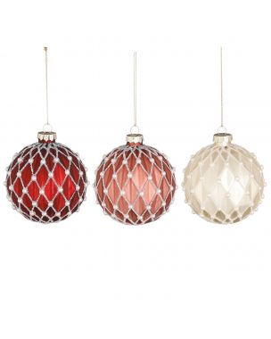 Bauble glass d. red pink lilac 3 assorted display - d8cm