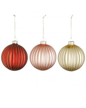 Bauble glass white d. red pink 3 assorted display - d8cm