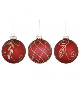Bauble glass d. red 3 assorted display - d8cm