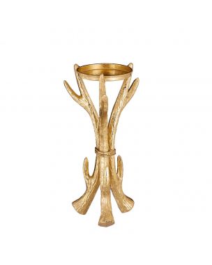 Ljusstake med horn guldfärgad 31,5 cm hög