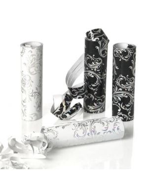 Serpentiner i hvide eller sorte med sølvfarvet mønster 2-pak