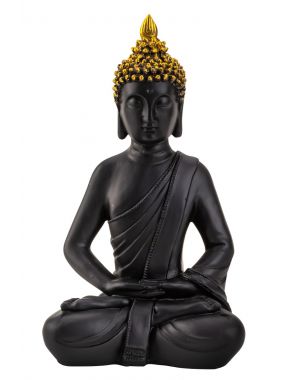 Buddha 30 cm hög svart & guldfärgad