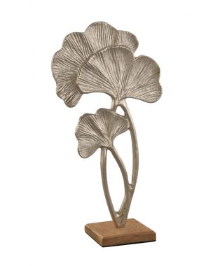 Skulptur med tropiska blad i silverfärgad